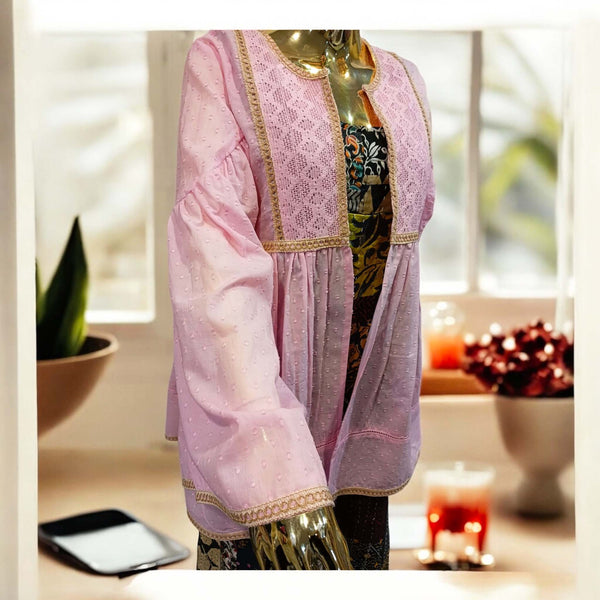 Aglaia Pale Pink Cotton Lace Kimono/Top