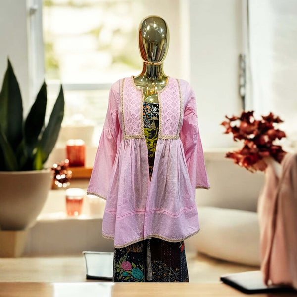 Aglaia Pale Pink Cotton Lace Kimono/Top