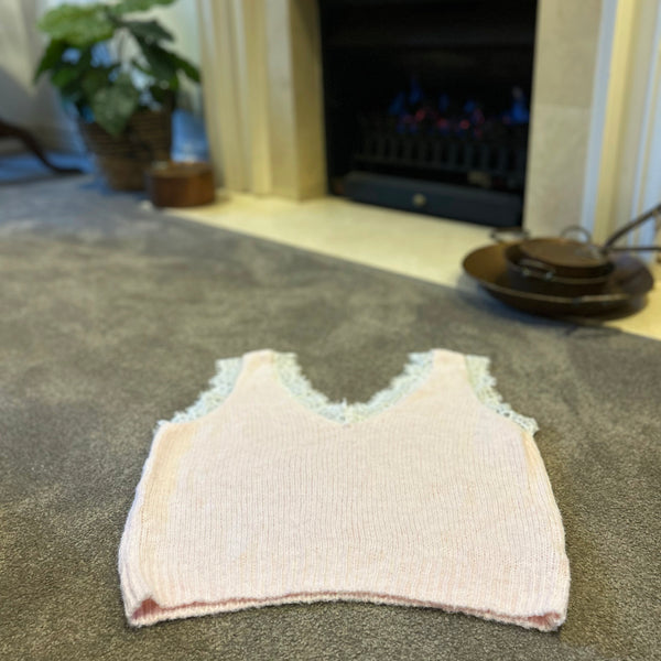 Baby Pink Lace Trim Knit Vest