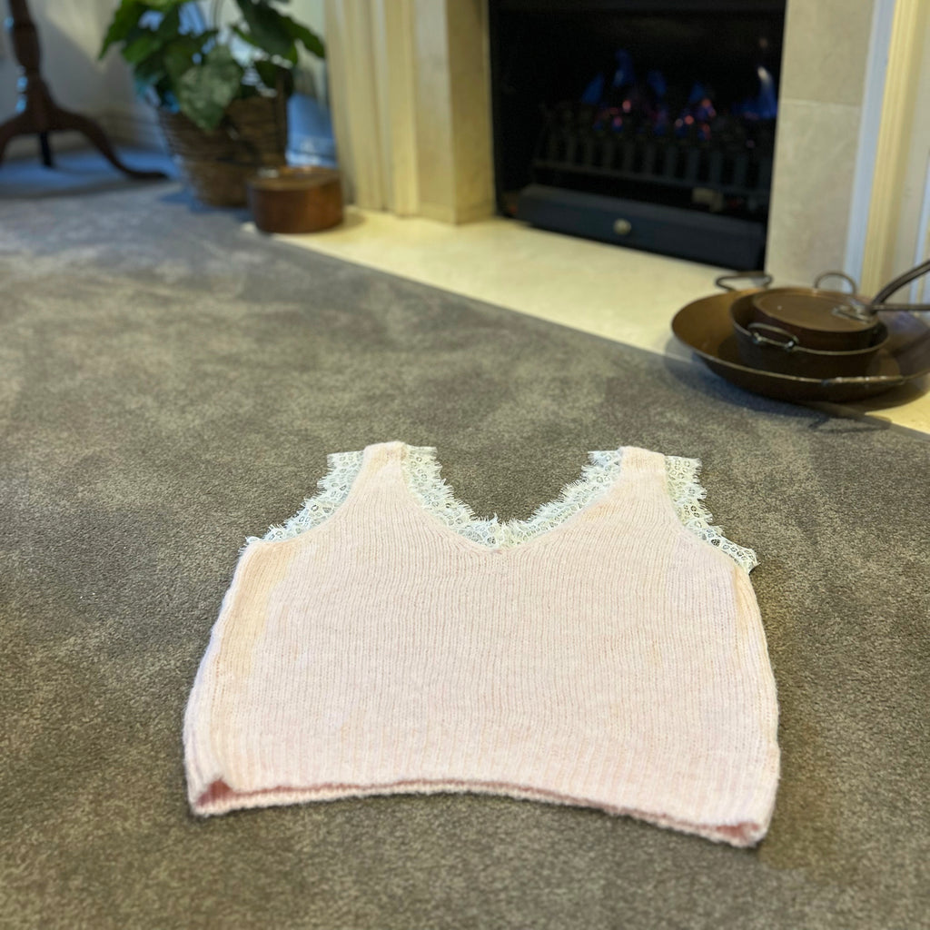 Baby Pink Lace Trim Knit Vest