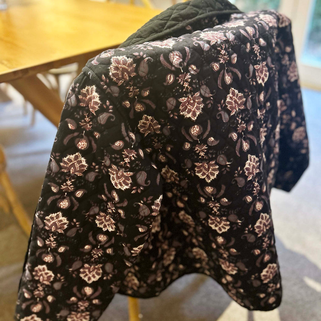 Black Purple Grey Block Print Quilt XL Jacket