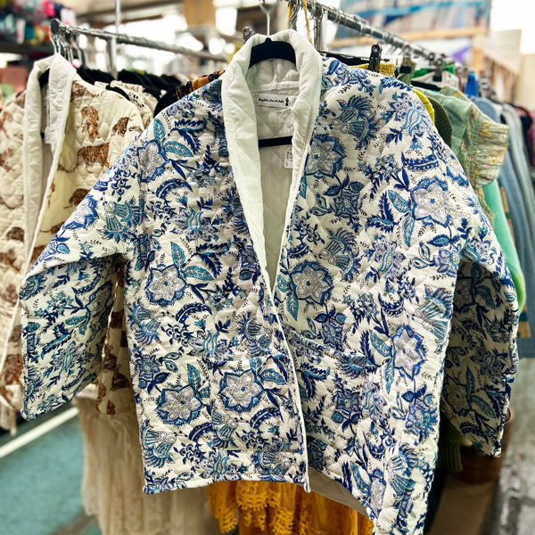 Blue Floral Block Print Quilt XL Jacket