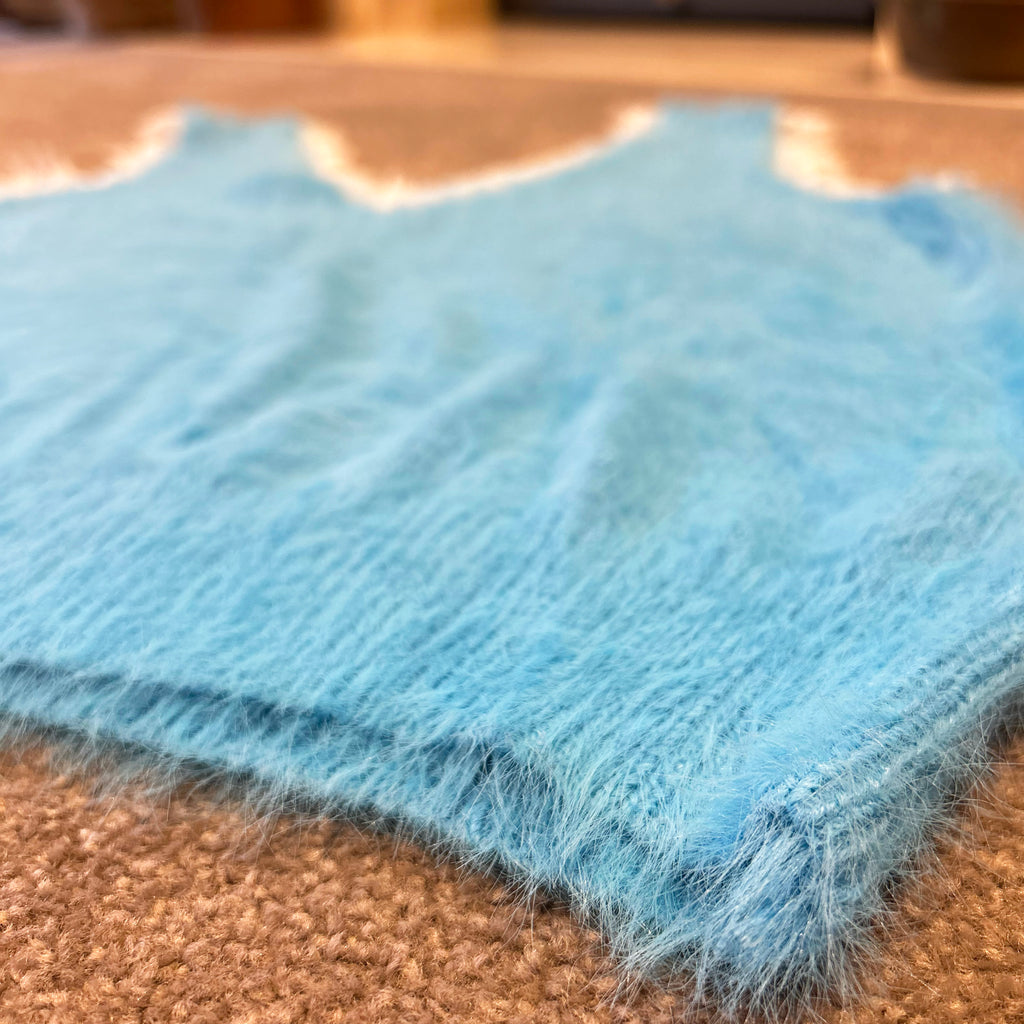 Deep Sky Blue Lace Trim Knit Vest
