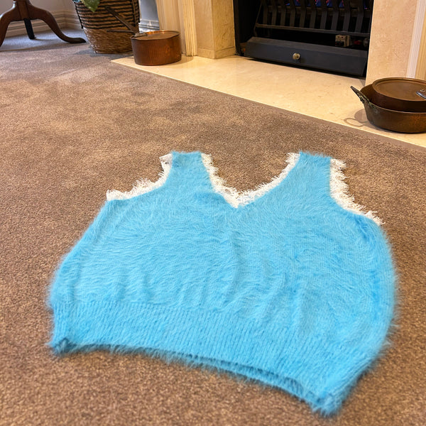 Deep Sky Blue Lace Trim Knit Vest