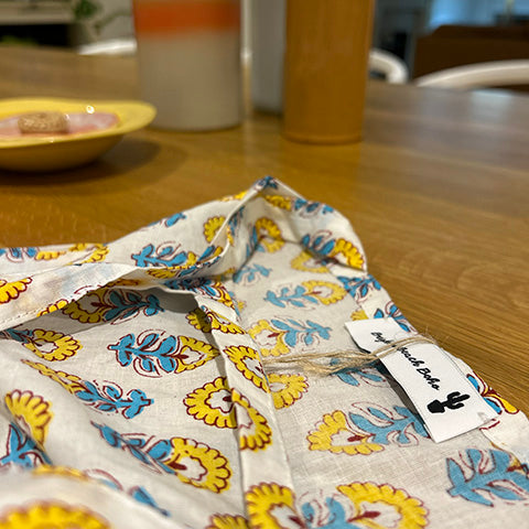Block Print Floral Yellow/Light Blue Shop Bag