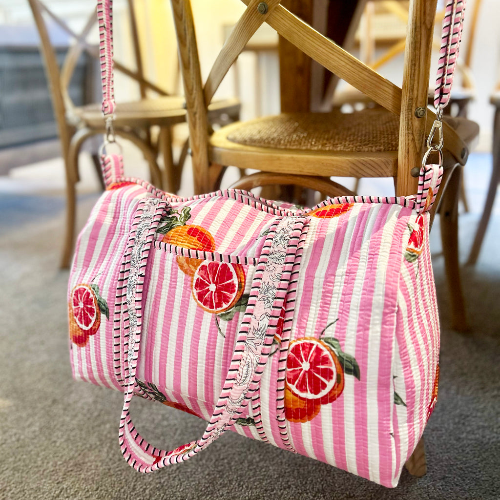 Candy Stripe Red Orange Block Print Duffel