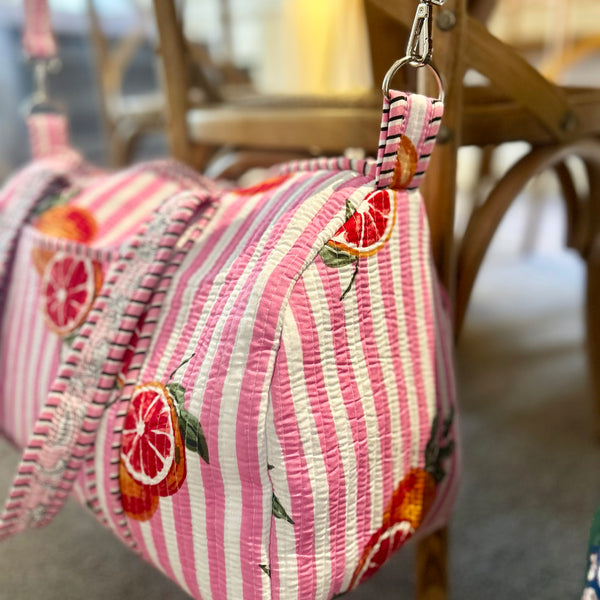 Candy Stripe Red Orange Block Print Duffel