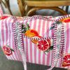 Candy Stripe Red Orange Block Print Duffel