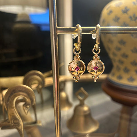 Gold Vintage Magenta Etched Earrings