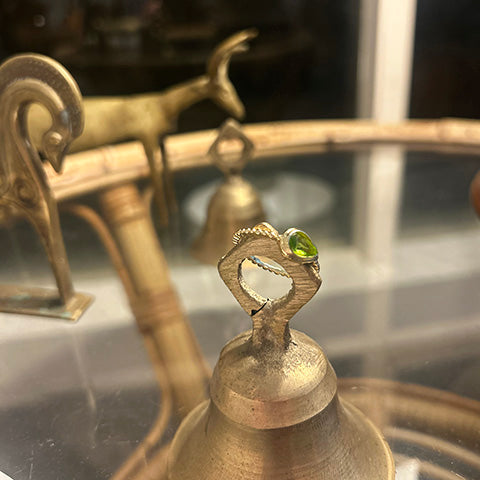 Green Tear Drop Gold Ring