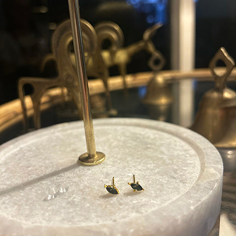 Emerald Tiny Triangle Gold Studs