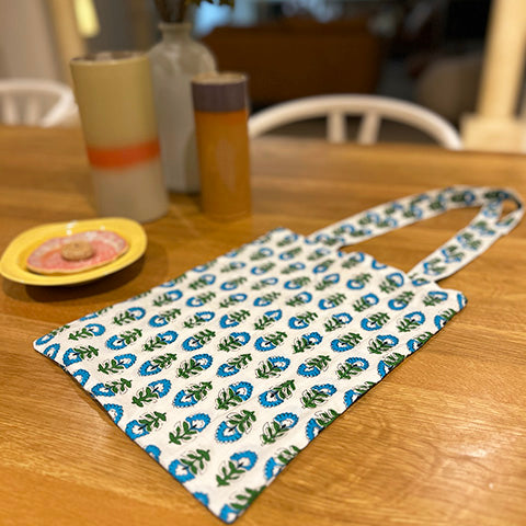 Block Print Floral Yellow/Blue Bag