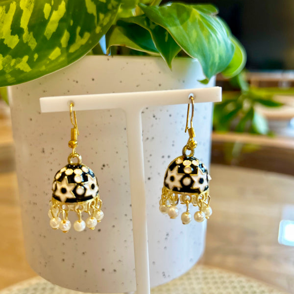 Jhumka Black Earrings Gold