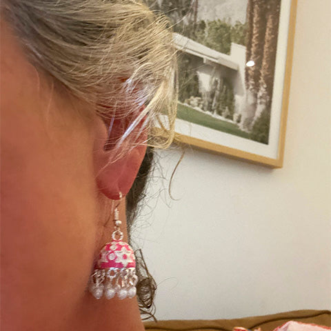 Jhumka Mini Pink Earrings Silver