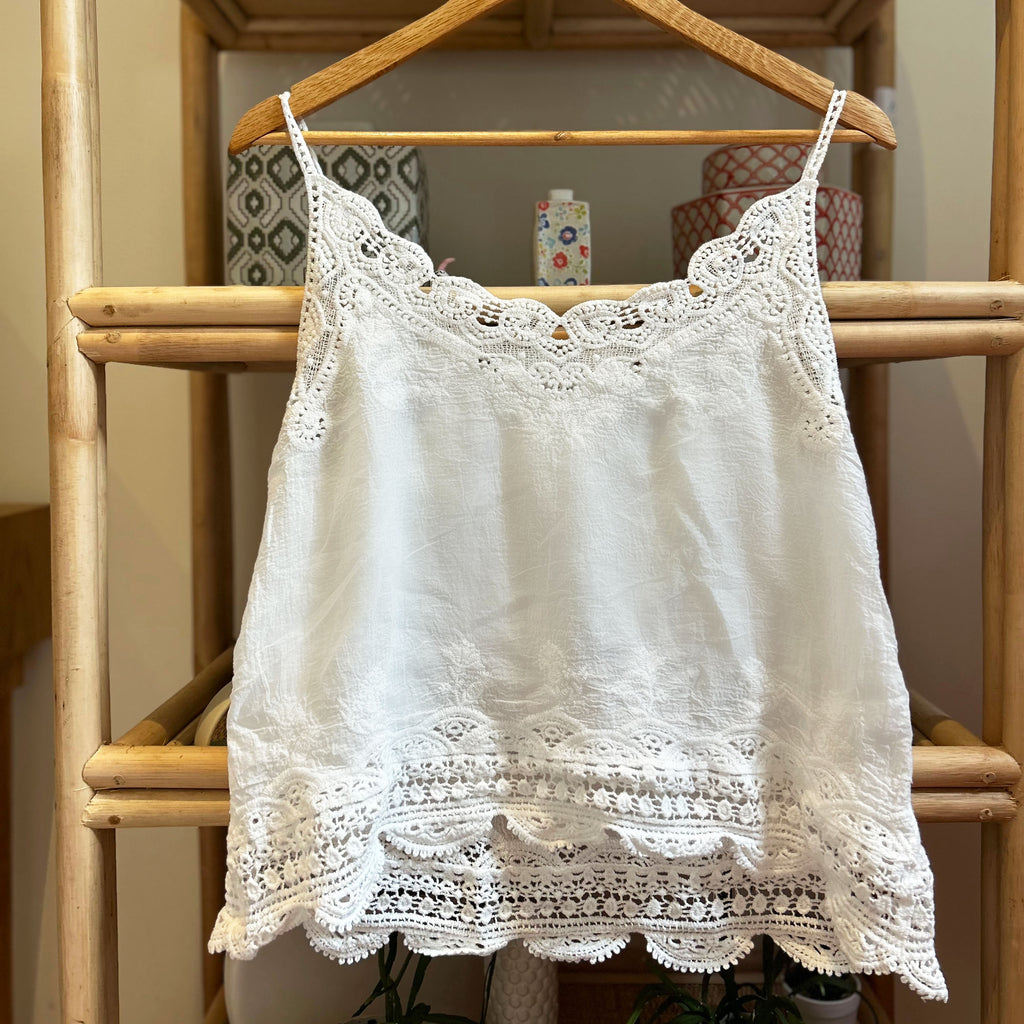 Joni White Strap Embroidered Singlet