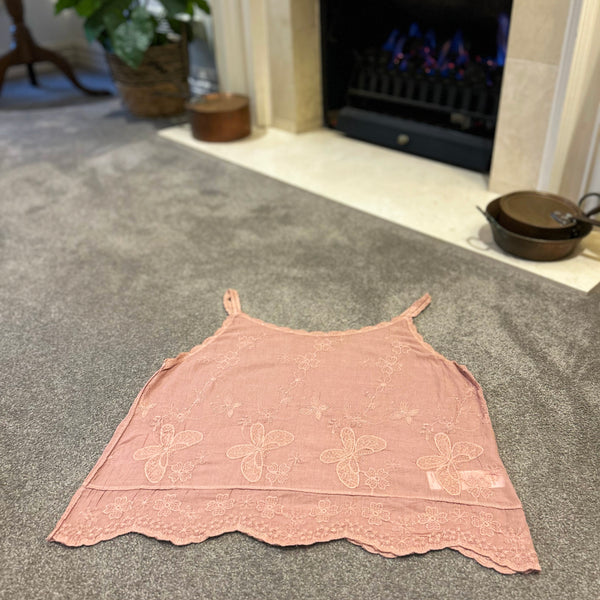 Joni Taupe Brown Embroidered Strap Singlet