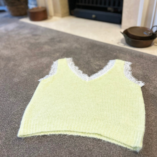 Lemon Lime Lace Trim Knit Vest