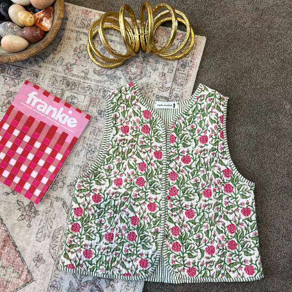 Mistee Raspberry Floral Quilt Vest