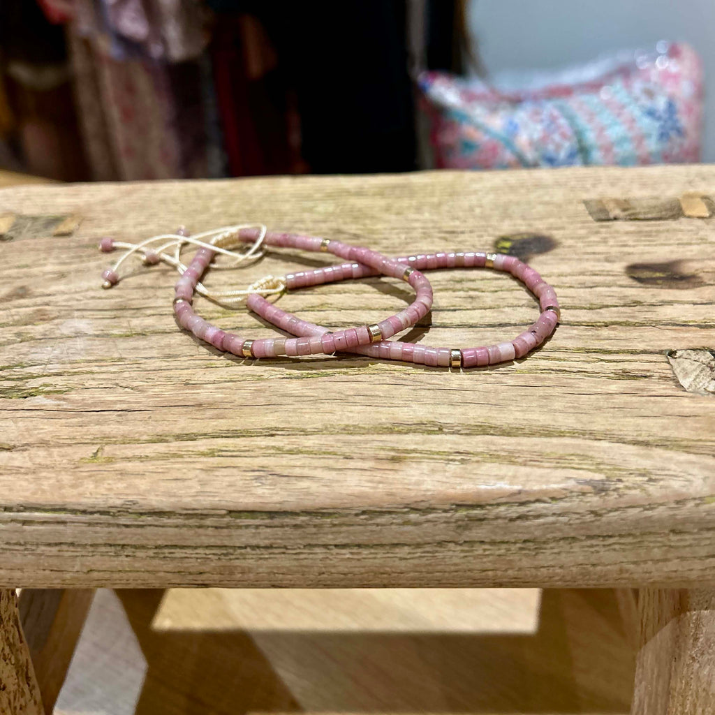 Pink Quartz Gold Bead Bracelet