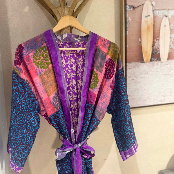 Sanvi Silk Kimono Candy Turquoise Purple