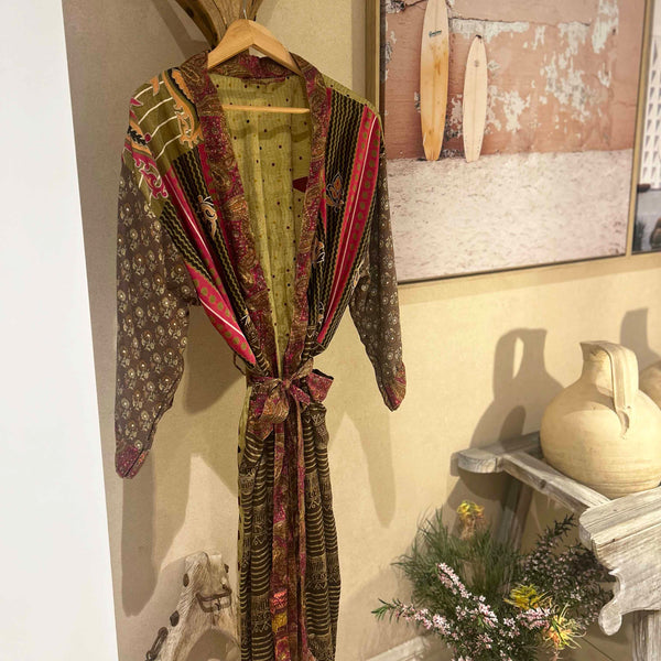 Sanvi Silk Kimono Gold Cedar Watermelon