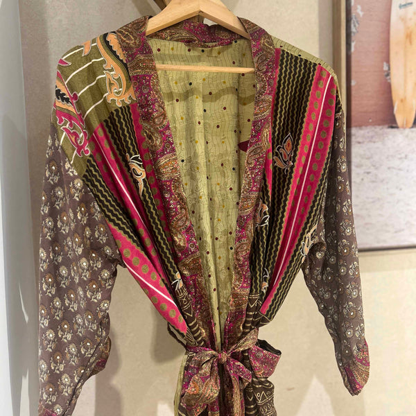Sanvi Silk Kimono Gold Cedar Watermelon