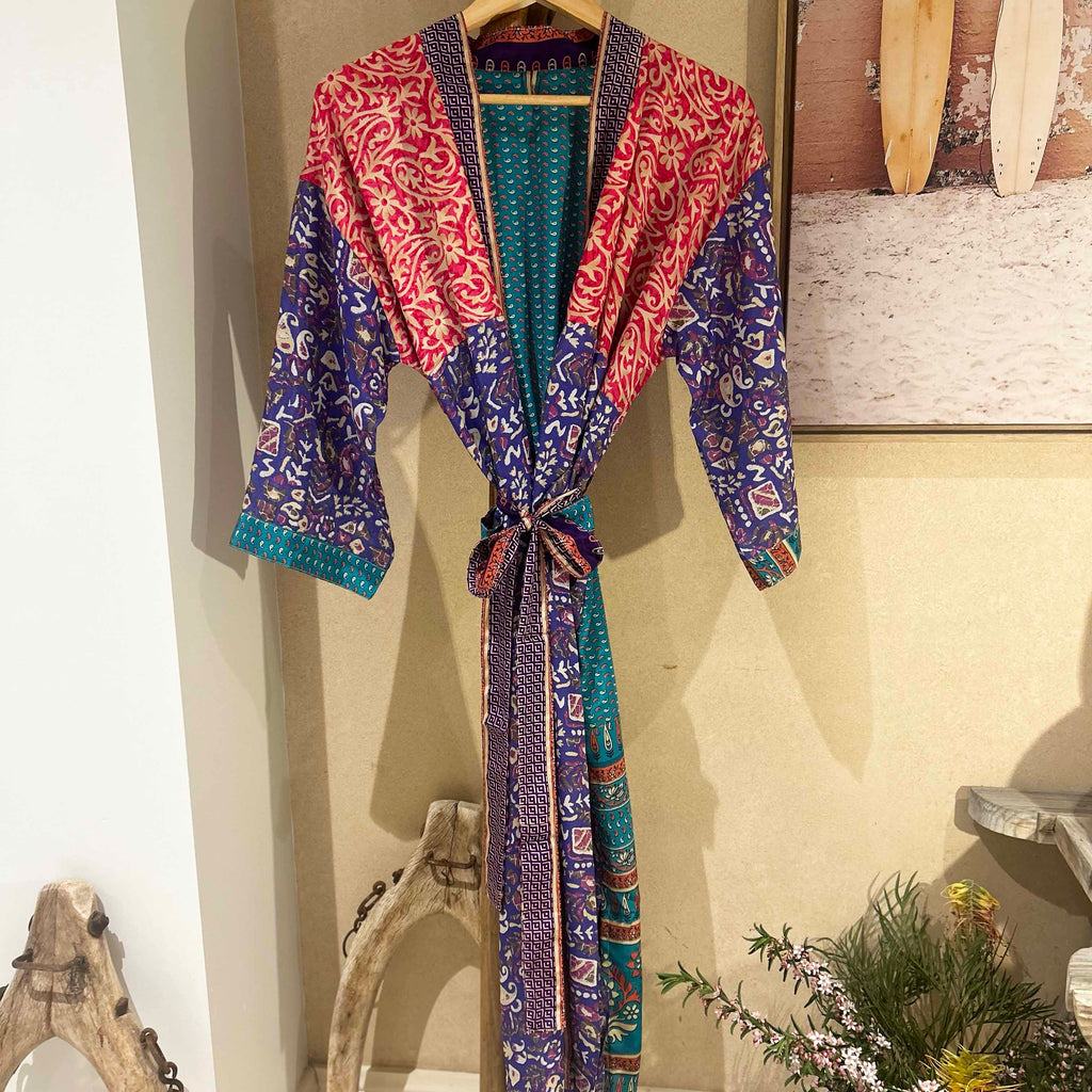 Sanvi Silk Kimono Pink Purple Green Turquoise
