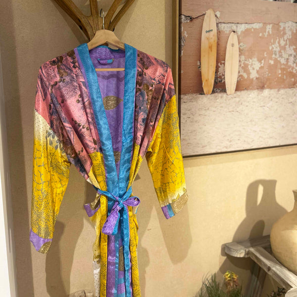 Sanvi Silk Kimono Yellow Pink Aqua