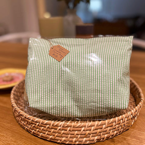 Green White Stripe Cotton Toilet Bag