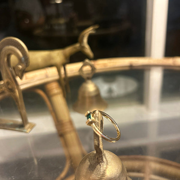 Thin Gold Rectangular Emerald Stone Ring