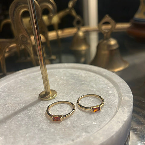 Thin Gold Rectangular Ruby Stone Ring