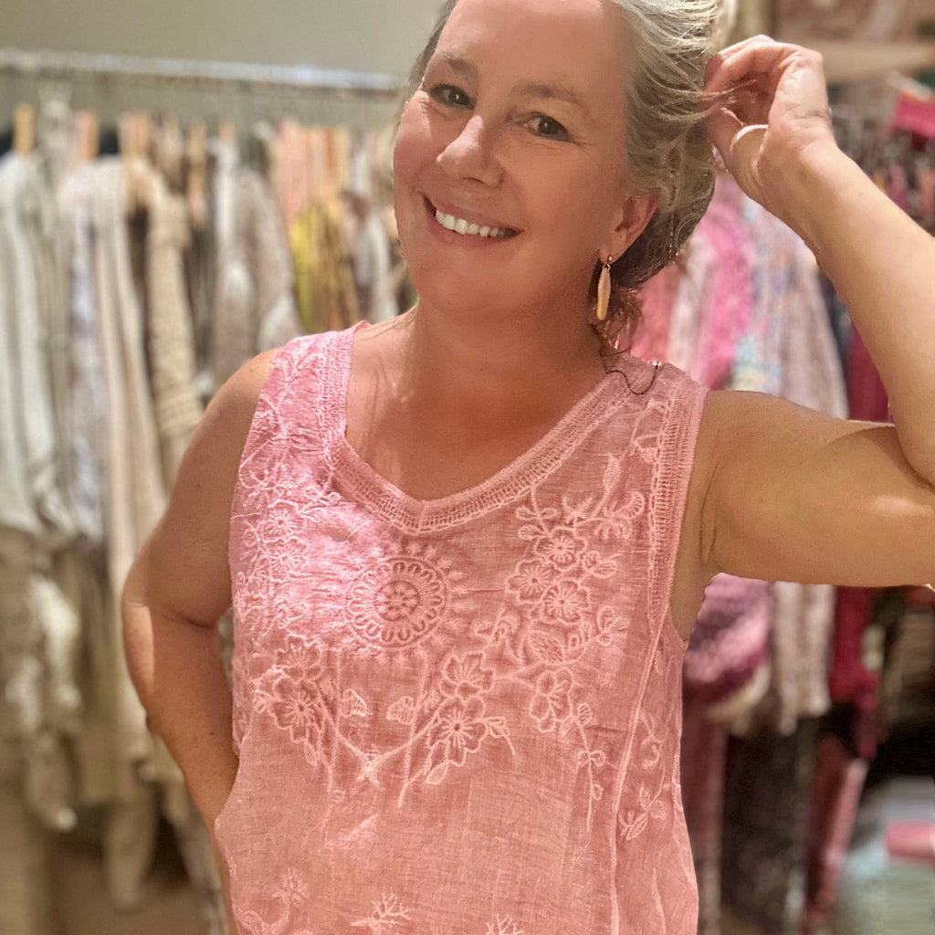 Willow Blush Pink Embroidered Singlet