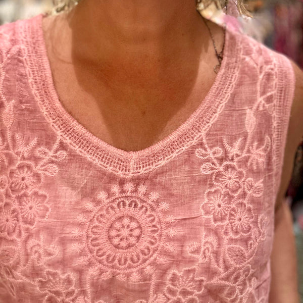 Willow Blush Pink Embroidered Singlet