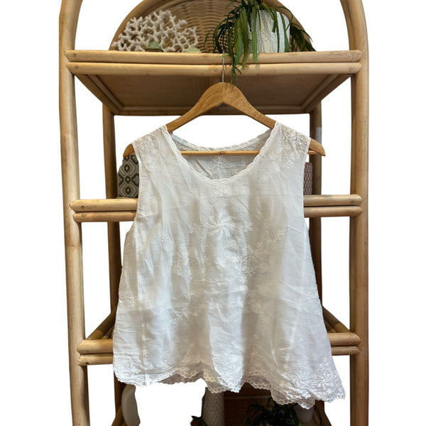 Willow White Embroidered Singlet