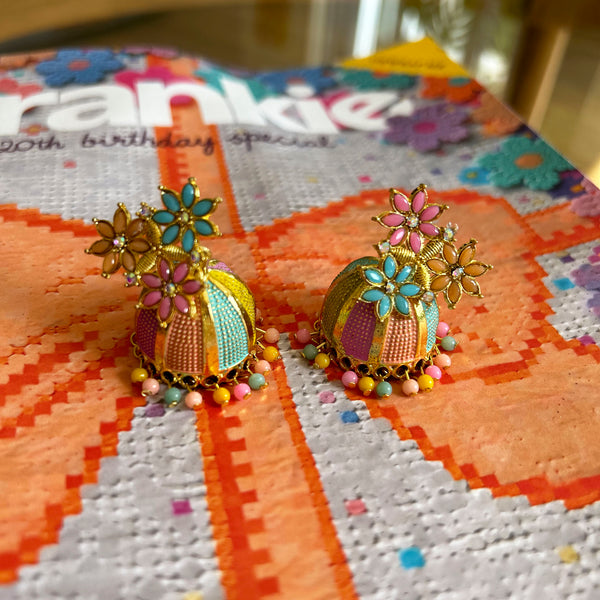 Jhumka Rainbow Gold Earrings