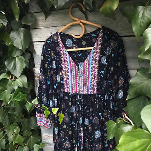 Abigail Peasant Raven & Sky Maxi Dress